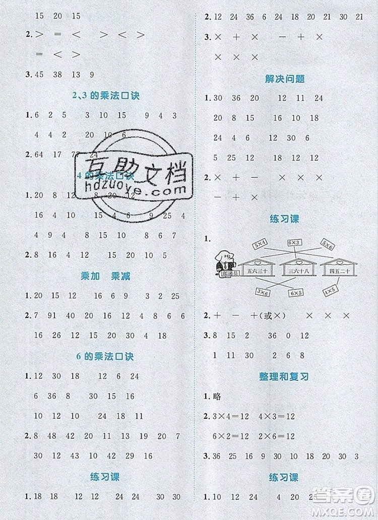 2019年陽光同學計算小達人二年級數(shù)學上冊人教版參考答案