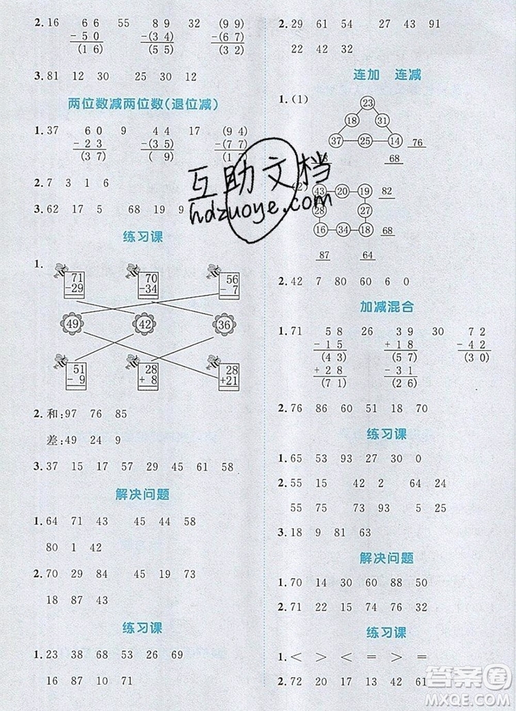 2019年陽光同學計算小達人二年級數(shù)學上冊人教版參考答案