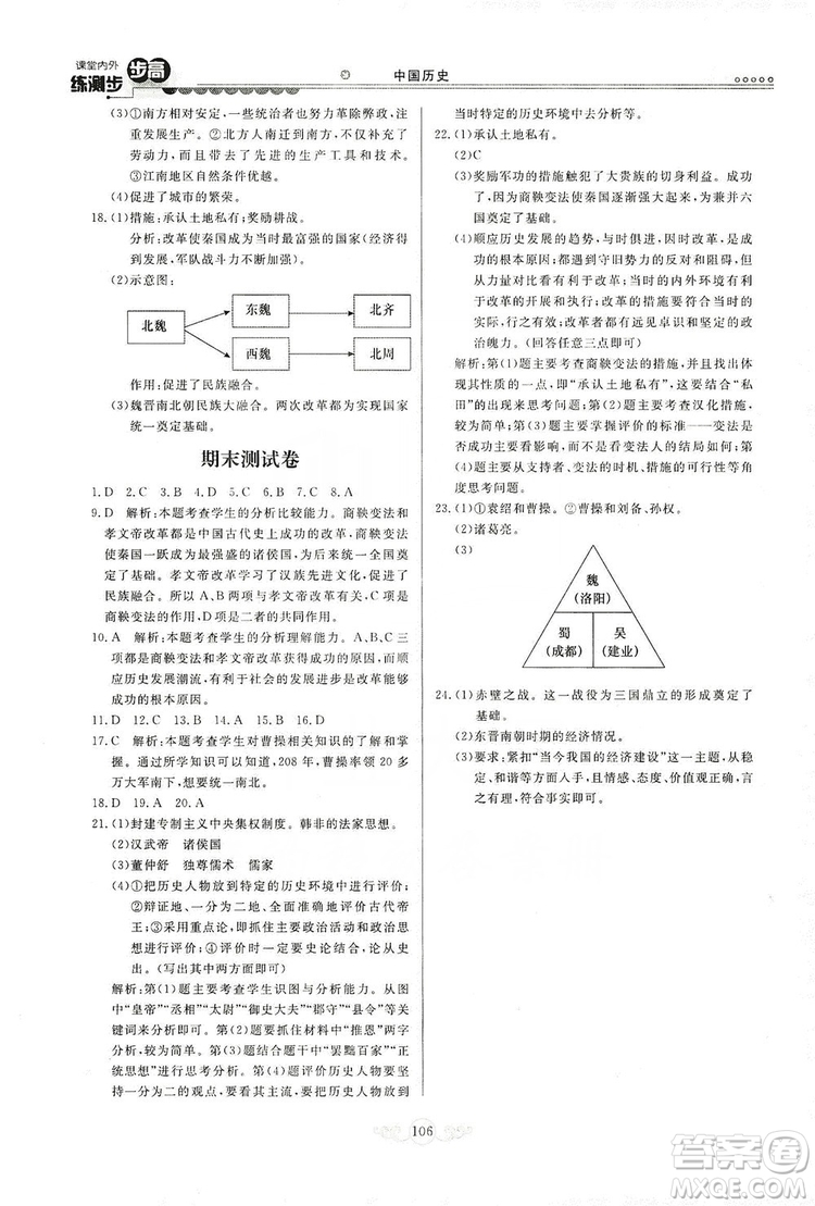 河北美術(shù)出版社2019年課堂內(nèi)外練測(cè)步步高七年級(jí)中國(guó)歷史上冊(cè)答案