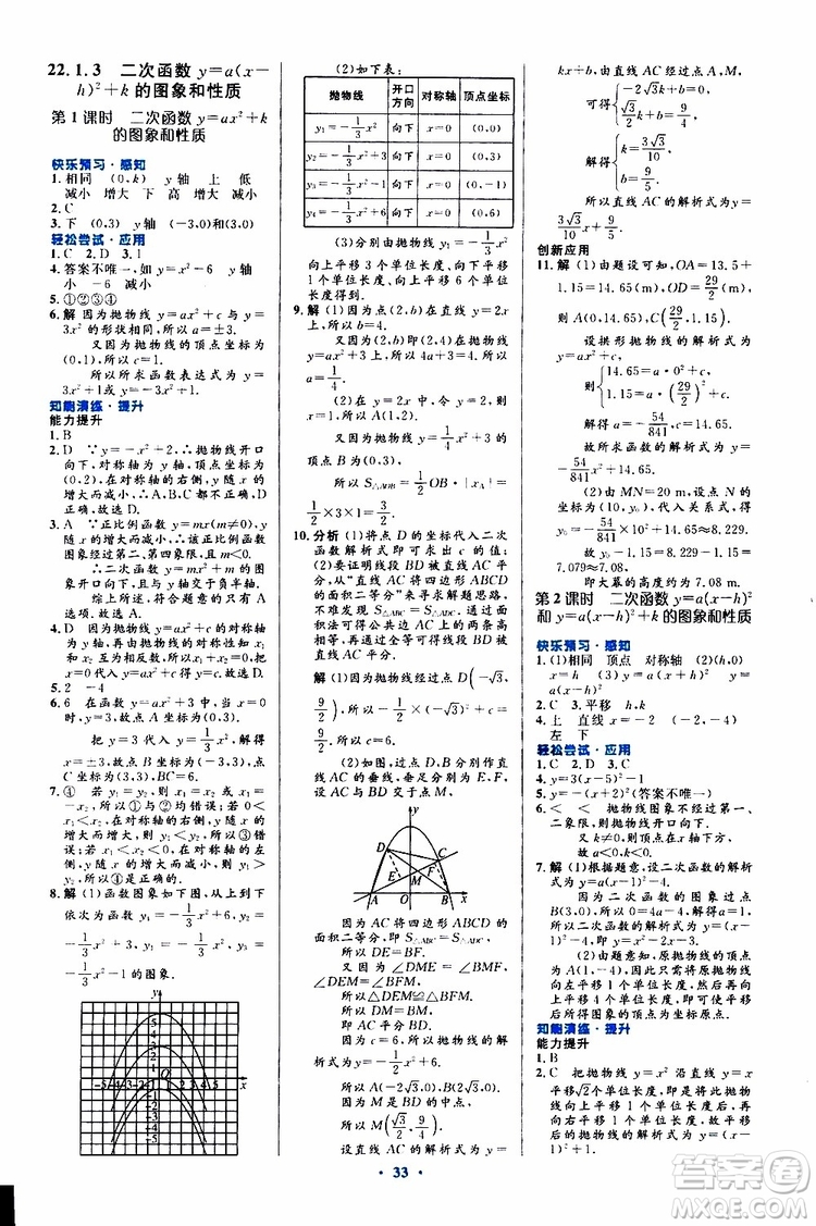 2019年初中同步測(cè)控優(yōu)化設(shè)計(jì)九年級(jí)全一冊(cè)數(shù)學(xué)人教版參考答案