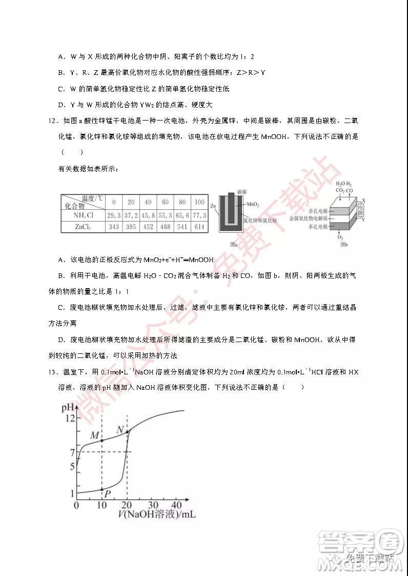衡水中學2020屆高三第二次調研化學試題及答案