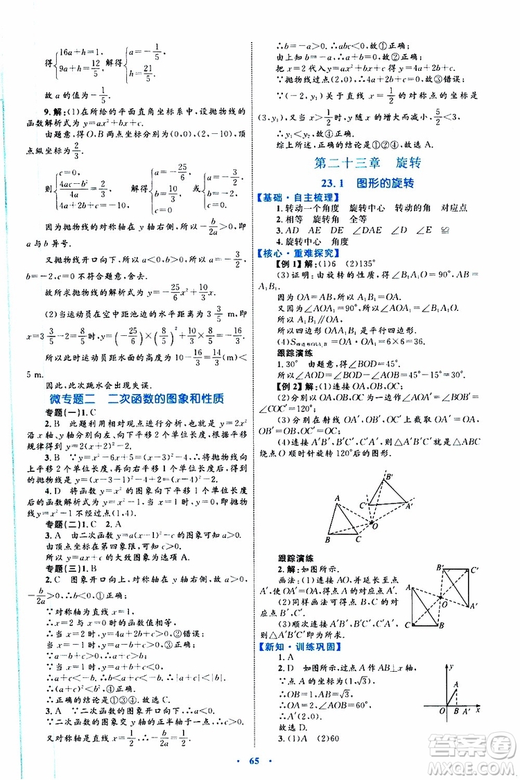 2019年初中同步學(xué)習(xí)目標(biāo)與檢測數(shù)學(xué)九年級全一冊參考答案