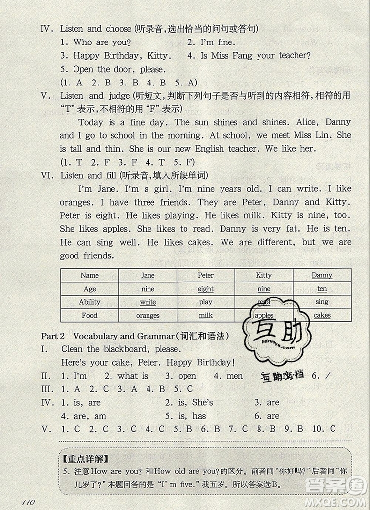 2019年華東師大版一課一練三年級(jí)英語第一學(xué)期N版增強(qiáng)版參考答案