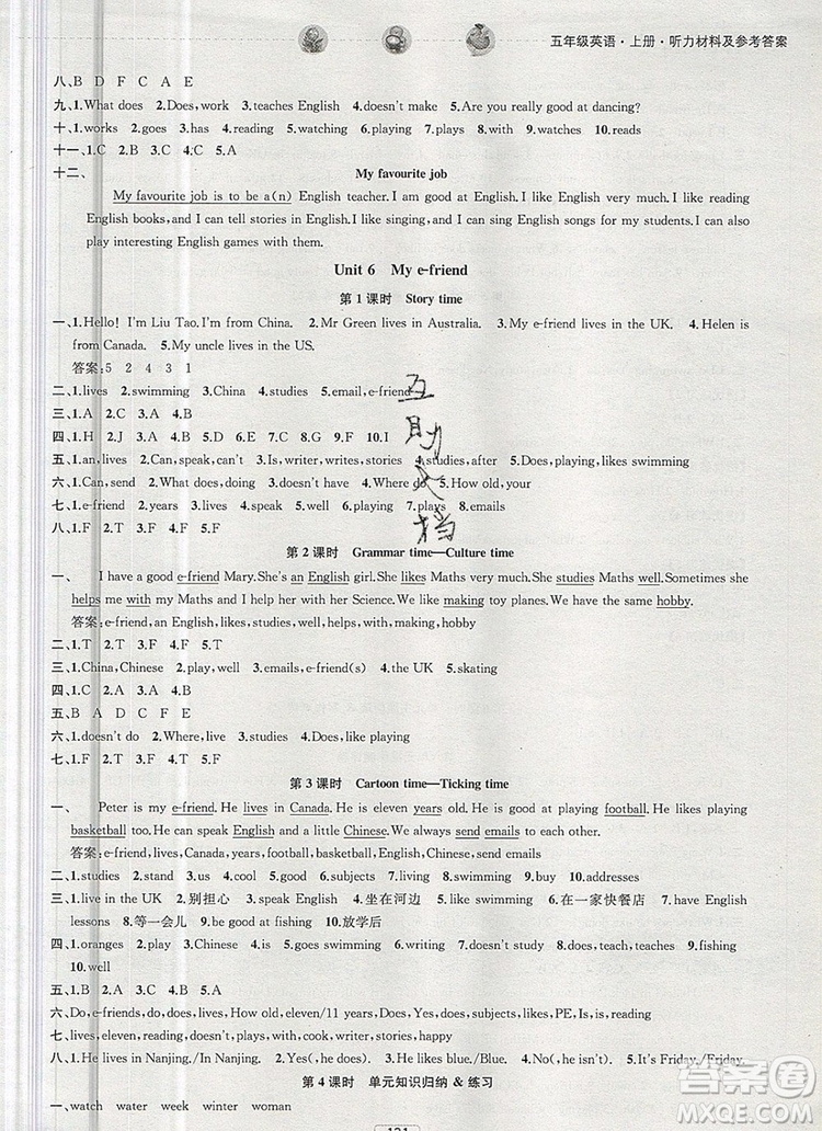 2019年金鑰匙提優(yōu)訓(xùn)練課課練五年級(jí)英語上冊江蘇版參考答案