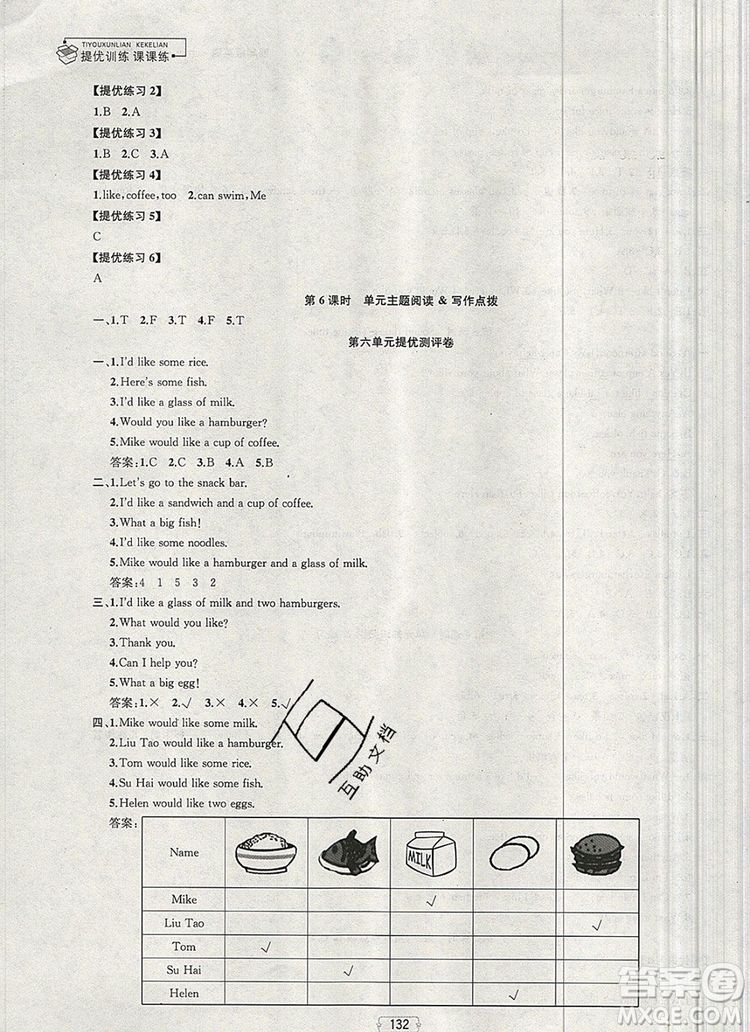 2019年金鑰匙提優(yōu)訓(xùn)練課課練四年級英語上冊江蘇版參考答案