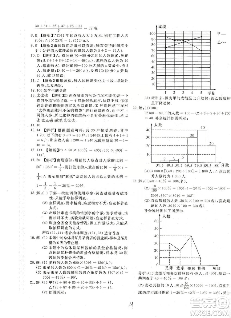 北京教育出版社2019新課堂AB卷單元測(cè)試七年級(jí)數(shù)學(xué)上冊(cè)配北師大版答案
