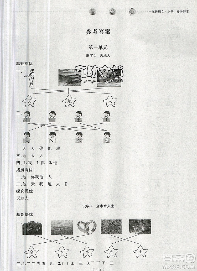 2019年金鑰匙提優(yōu)訓(xùn)練課課練一年級語文上冊全國版參考答案