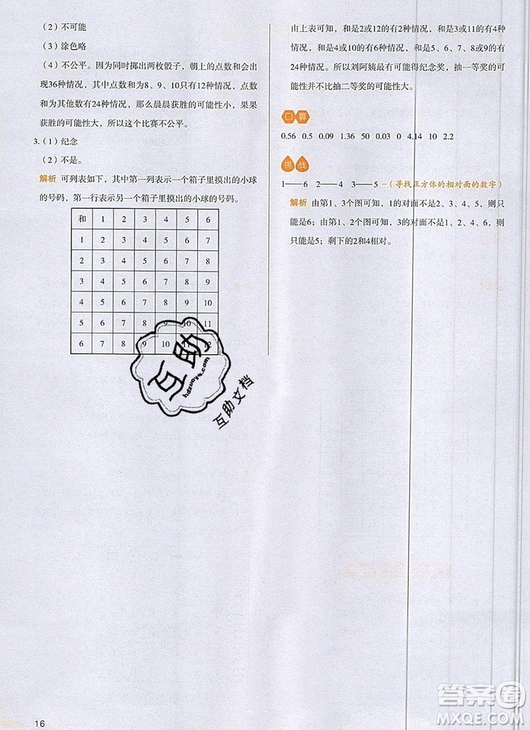 2019年一本我愛寫作業(yè)小學數(shù)學五年級上冊人教版參考答案