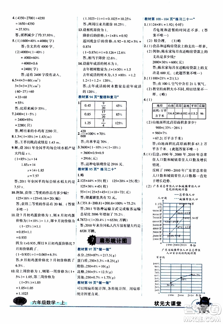 狀元成才路2019年?duì)钤笳n堂好學(xué)案六年級數(shù)學(xué)上人教版參考答案