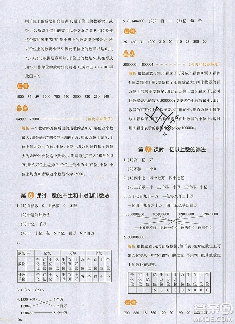 2019年一本我愛(ài)寫作業(yè)小學(xué)數(shù)學(xué)四年級(jí)上冊(cè)人教版參考答案