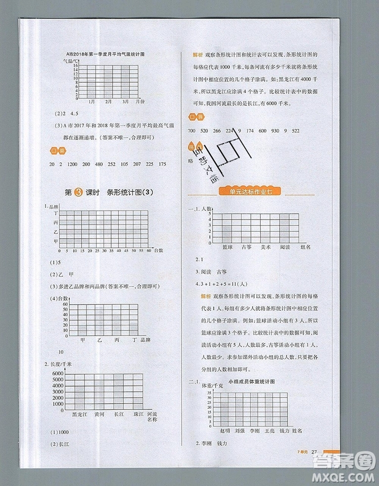 2019年一本我愛(ài)寫作業(yè)小學(xué)數(shù)學(xué)四年級(jí)上冊(cè)人教版參考答案