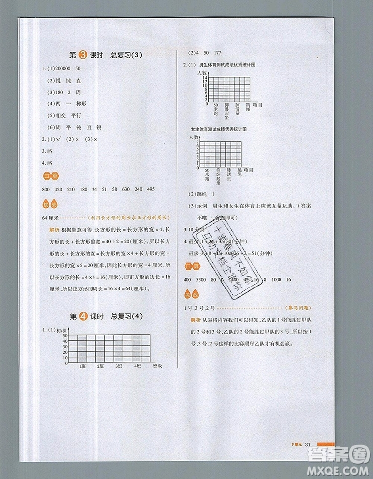 2019年一本我愛(ài)寫作業(yè)小學(xué)數(shù)學(xué)四年級(jí)上冊(cè)人教版參考答案
