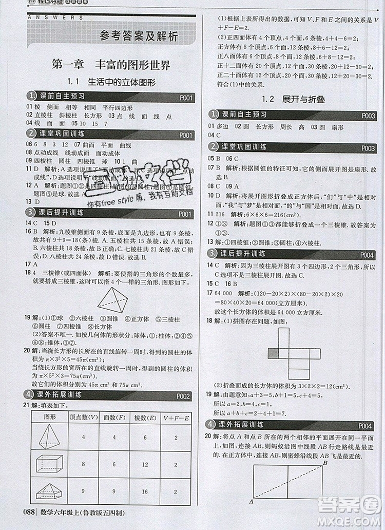 2019年1加1輕巧奪冠優(yōu)化訓(xùn)練六年級數(shù)學(xué)上冊魯教版五四制銀版參考答案