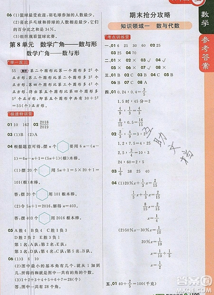 2019年1加1輕巧奪冠課堂直播六年級(jí)數(shù)學(xué)上冊(cè)人教版參考答案