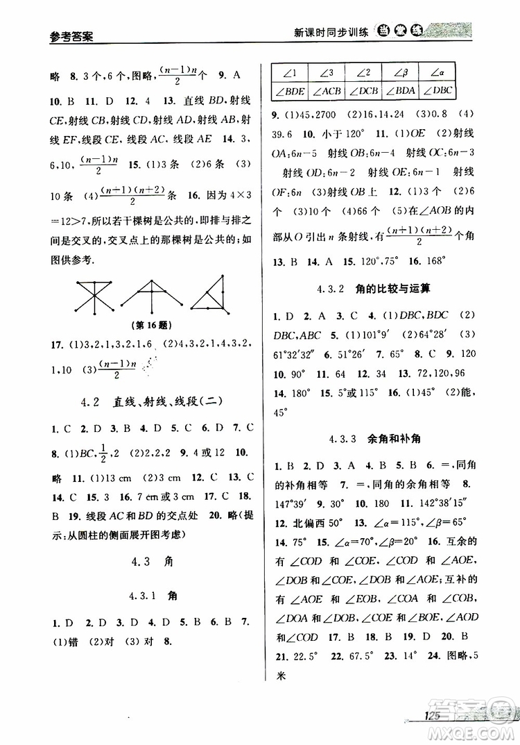 2019秋新版當(dāng)堂練新課時(shí)同步訓(xùn)練七年級(jí)上冊(cè)數(shù)學(xué)人教版參考答案