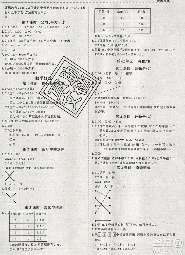 2019年1加1輕巧奪冠優(yōu)化訓練五年級數(shù)學上冊北師大版參考答案
