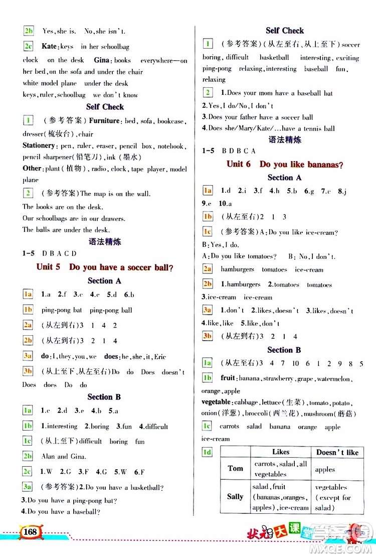 狀元成才路2019年狀元大課堂導(dǎo)學(xué)案標(biāo)準(zhǔn)本七年級英語上R人教版參考答案