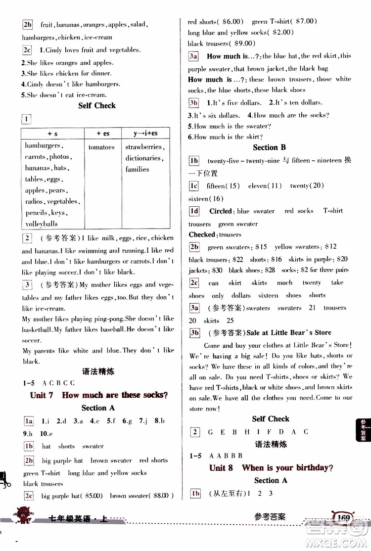 狀元成才路2019年狀元大課堂導(dǎo)學(xué)案標(biāo)準(zhǔn)本七年級英語上R人教版參考答案