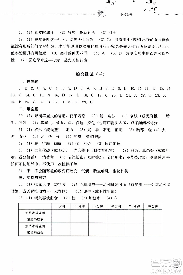 山東大學(xué)出版社2019年初中課堂同步訓(xùn)練生物學(xué)八年級(jí)上冊參考答案