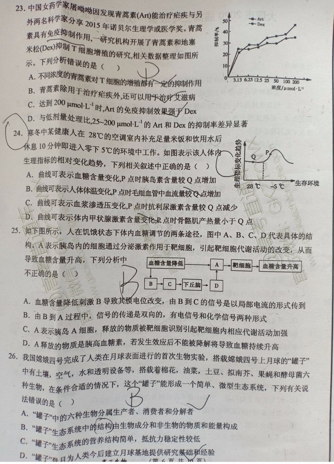 大同市2020屆高三年級(jí)第一次聯(lián)合考試市直生物試題及參考答案
