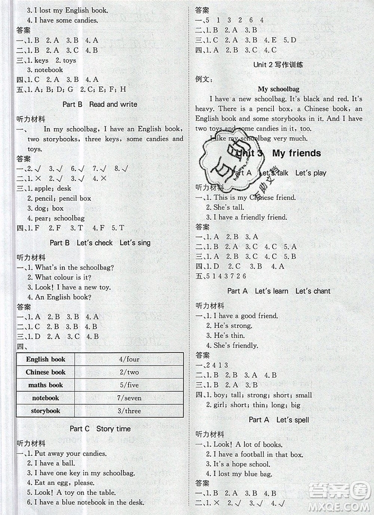 2019年1加1輕巧奪冠優(yōu)化訓(xùn)練四年級英語上冊人教PEP版參考答案