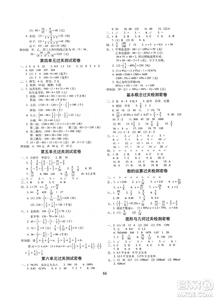 68所名校圖書2019秋期末沖刺100分完全試卷六年級數(shù)學(xué)上冊江蘇教育版答案