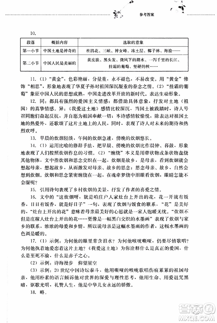 山東大學(xué)出版社2019年初中課堂同步訓(xùn)練語(yǔ)文九年級(jí)上冊(cè)參考答案