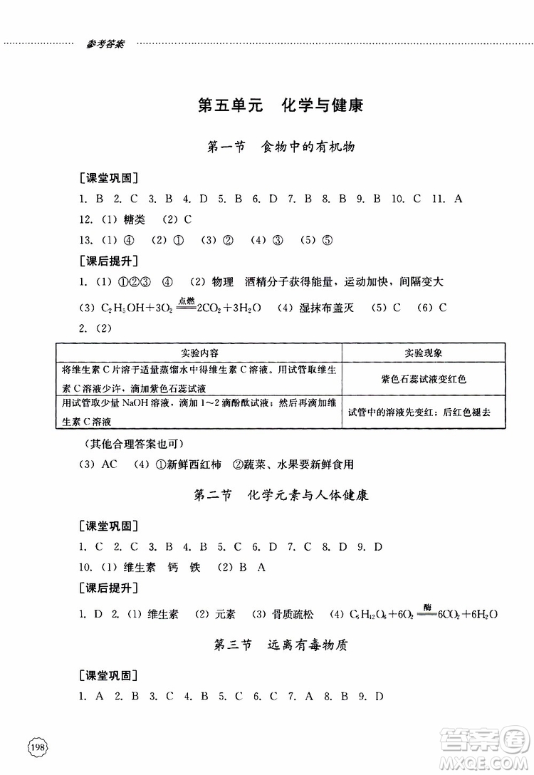 山東大學(xué)出版社2019年初中課堂同步訓(xùn)練化學(xué)九年級全一冊參考答案