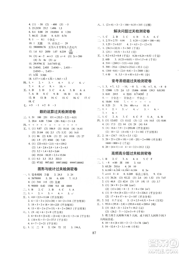 68所名校圖書2019秋期末沖刺100分完全試卷五年級數(shù)學上冊江蘇教育版答案