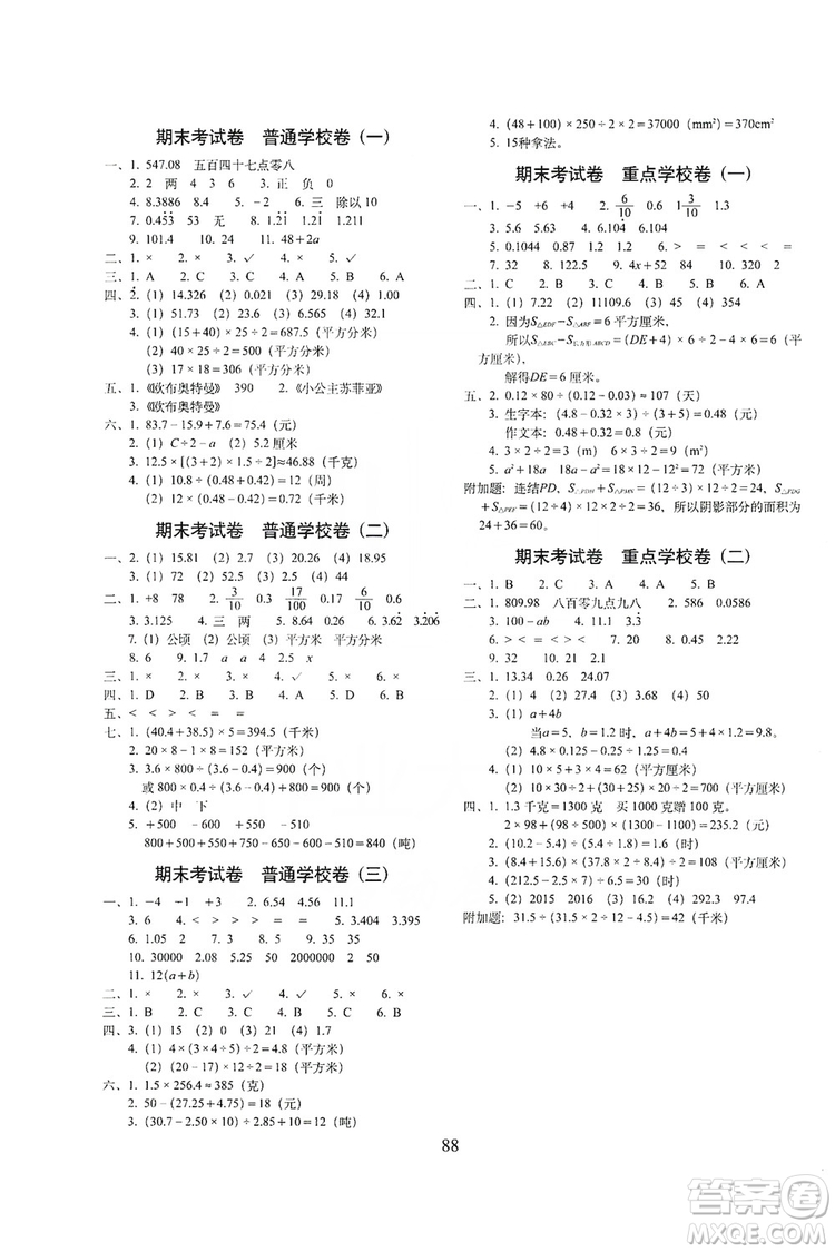 68所名校圖書2019秋期末沖刺100分完全試卷五年級數(shù)學上冊江蘇教育版答案