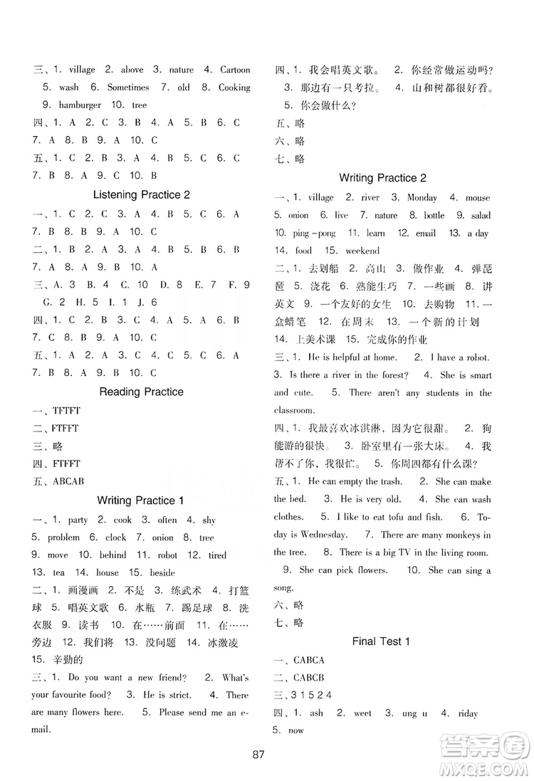 2019云南名校名卷期末沖刺100分五年級英語人教版PEP答案