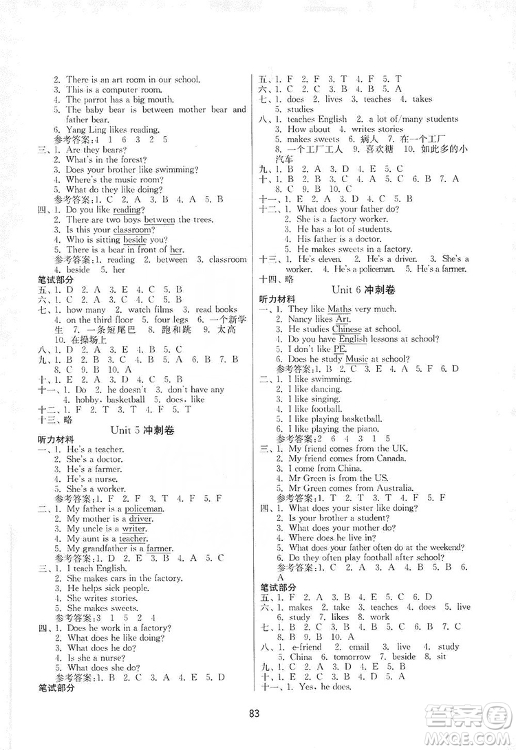 南京大學(xué)出版社2019期末沖刺滿分卷五年級(jí)英語(yǔ)上冊(cè)蘇教版答案