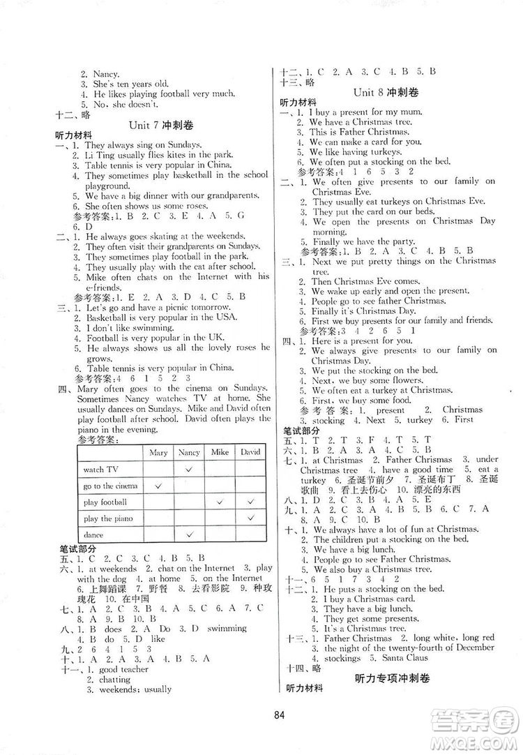 南京大學(xué)出版社2019期末沖刺滿分卷五年級(jí)英語(yǔ)上冊(cè)蘇教版答案