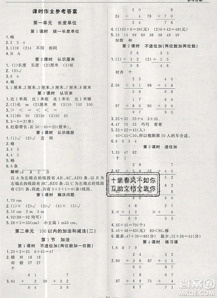 1加1輕巧奪冠優(yōu)化訓(xùn)練二年級(jí)數(shù)學(xué)上冊(cè)人教版2019年參考答案