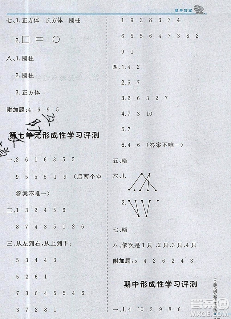 2019年1加1輕巧奪冠優(yōu)化訓(xùn)練一年級(jí)數(shù)學(xué)上冊(cè)江蘇版銀版參考答案