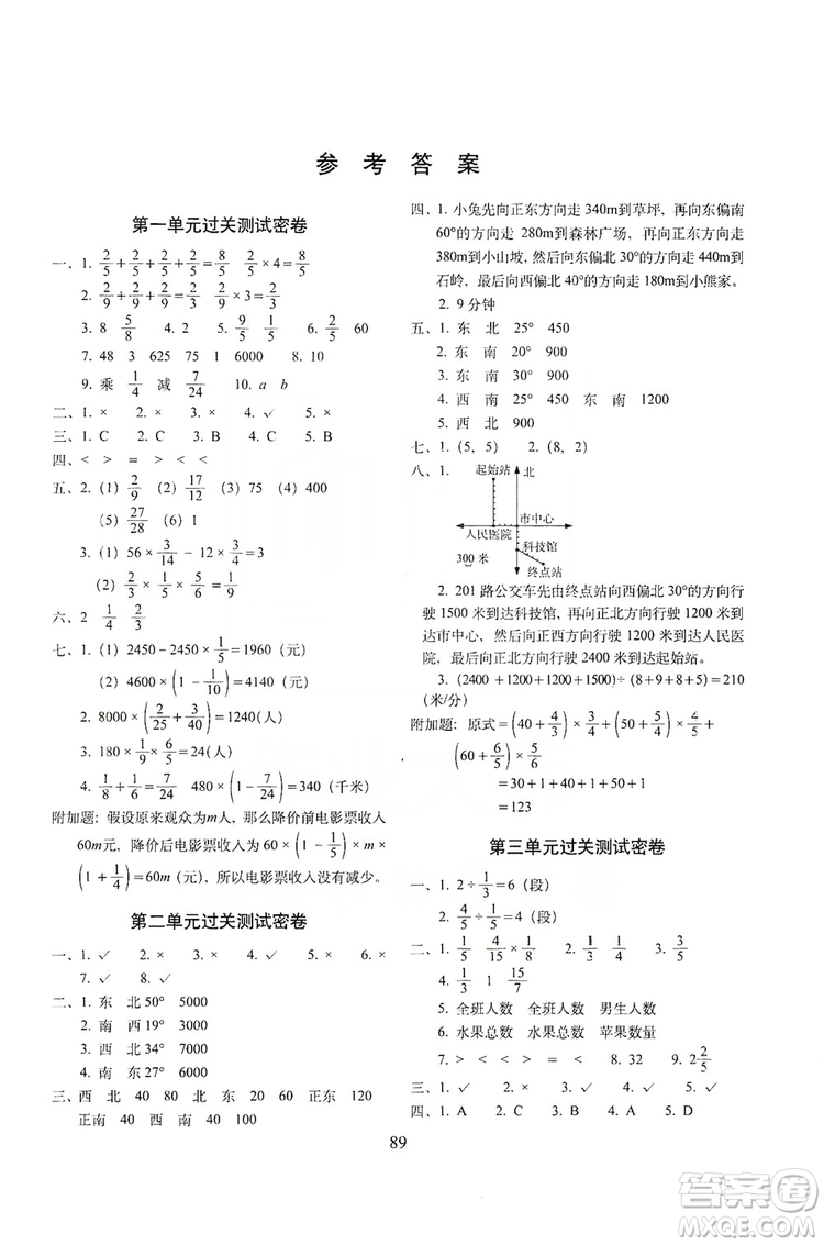 68所名校圖書(shū)2019秋期末沖刺100分完全試卷六年級(jí)數(shù)學(xué)RJ課標(biāo)版答案