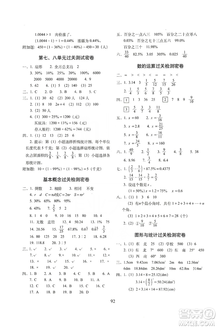 68所名校圖書(shū)2019秋期末沖刺100分完全試卷六年級(jí)數(shù)學(xué)RJ課標(biāo)版答案