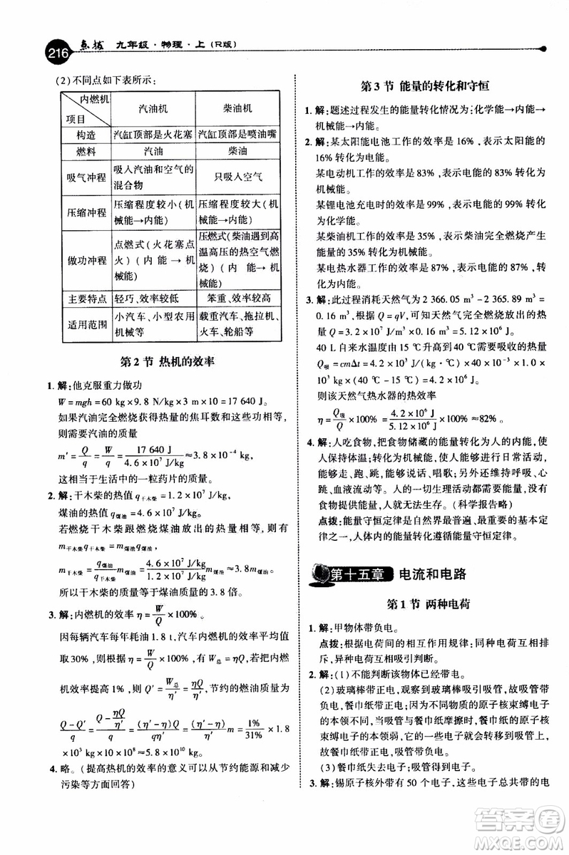 2019年榮德基特高級教師點撥物理九年級上R版人教版參考答案