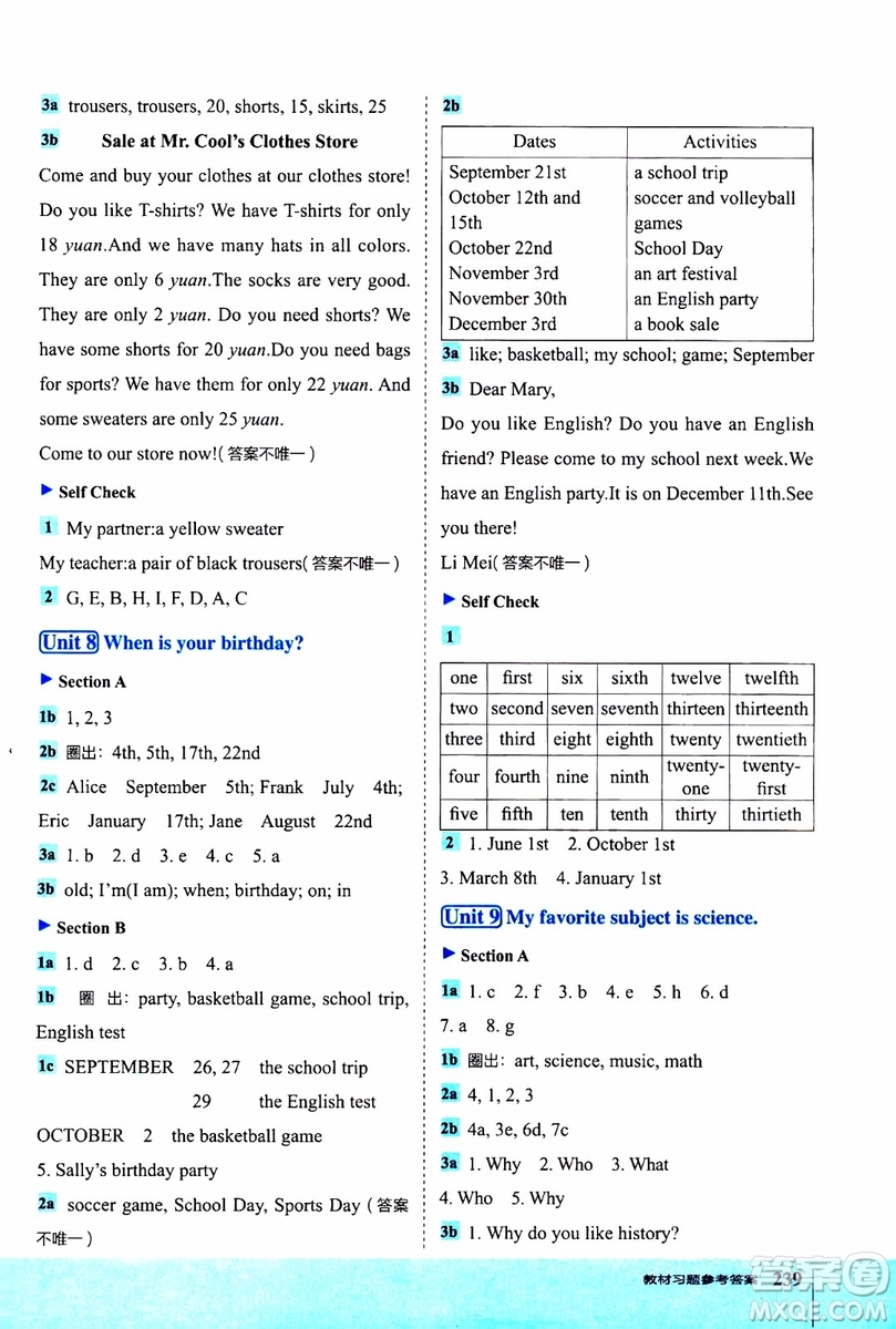 2019年榮德基特高級(jí)教師點(diǎn)撥英語(yǔ)七年級(jí)上R版人教版參考答案