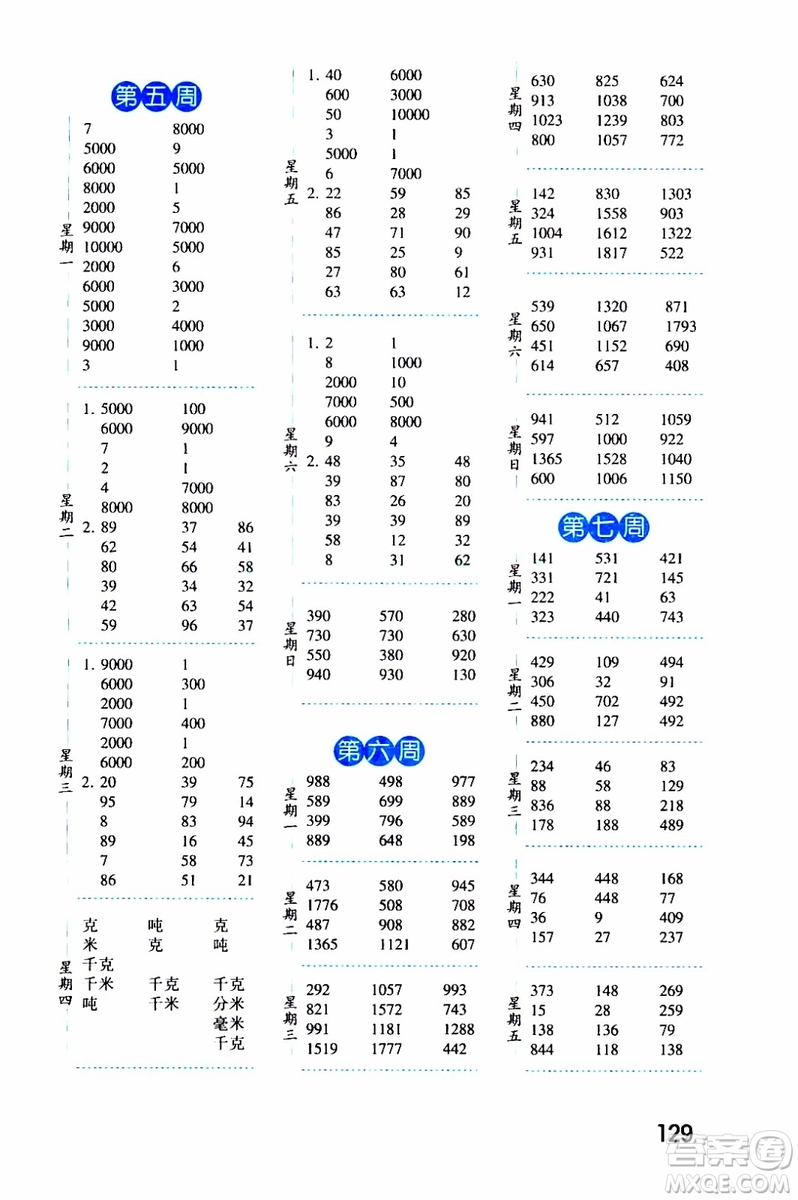 2019秋經(jīng)綸學(xué)典口算達(dá)人三年級數(shù)學(xué)上冊RJ人教版參考答案