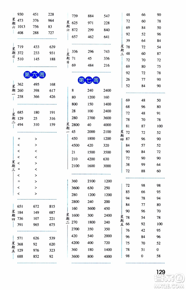 2019秋經(jīng)綸學(xué)典口算達(dá)人三年級(jí)數(shù)學(xué)上冊(cè)BS北師版參考答案