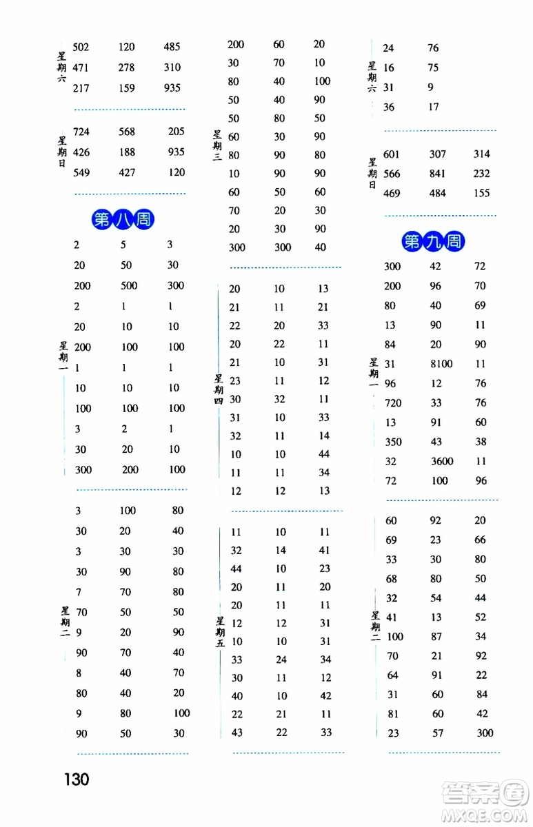 2019秋經(jīng)綸學(xué)典口算達(dá)人三年級(jí)數(shù)學(xué)上冊(cè)BS北師版參考答案