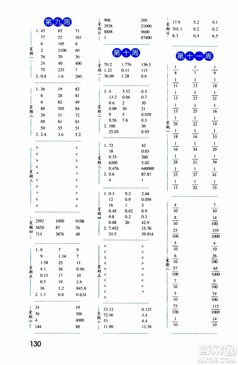 2019秋經(jīng)綸學(xué)典口算達(dá)人五年級(jí)數(shù)學(xué)上冊(cè)BS北師版參考答案