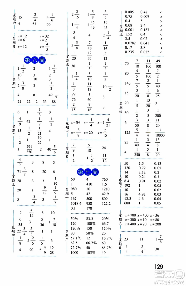 2019秋經(jīng)綸學(xué)典口算達人六年級數(shù)學(xué)上冊BS北師版參考答案