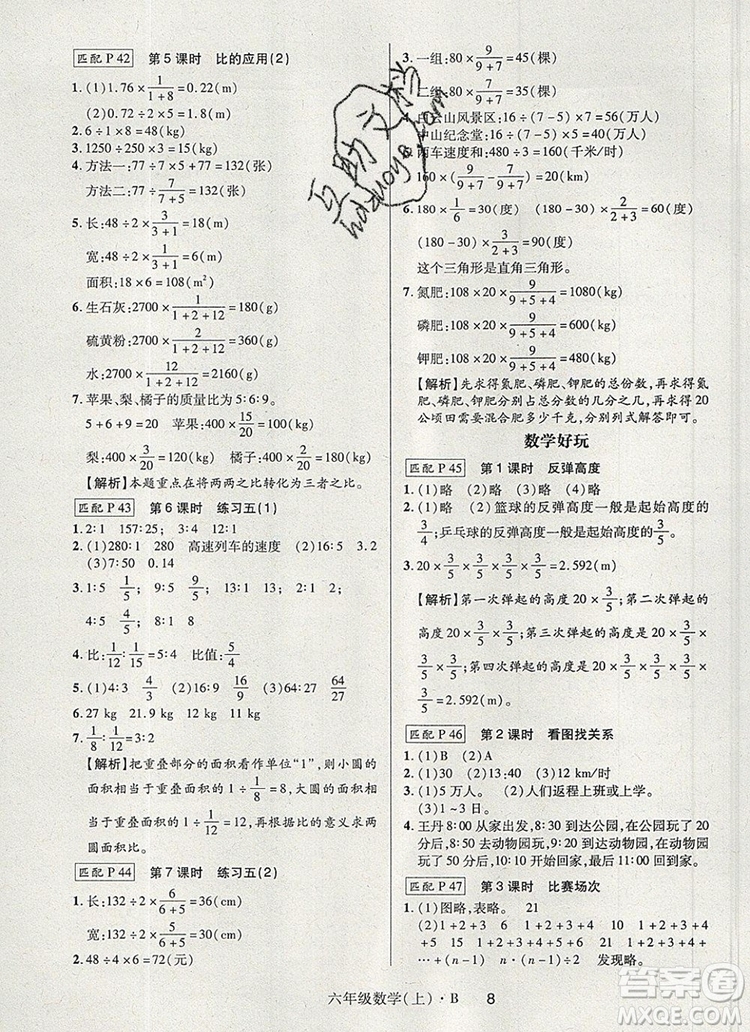 2019年?duì)钤焯炀毻骄毩?xí)六年級(jí)數(shù)學(xué)上冊(cè)北師大版參考答案