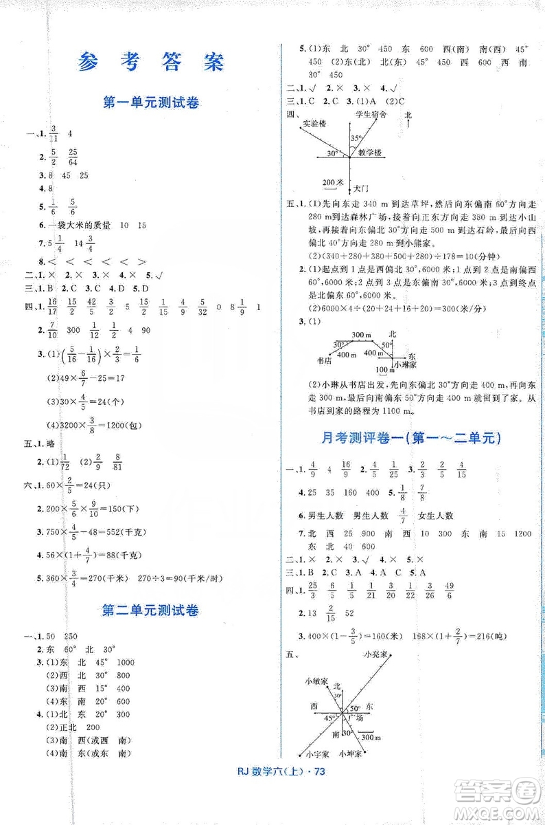 贏在起跑線2019天天100分小學(xué)優(yōu)化測(cè)試卷六年級(jí)數(shù)學(xué)上冊(cè)RJ人教版答案