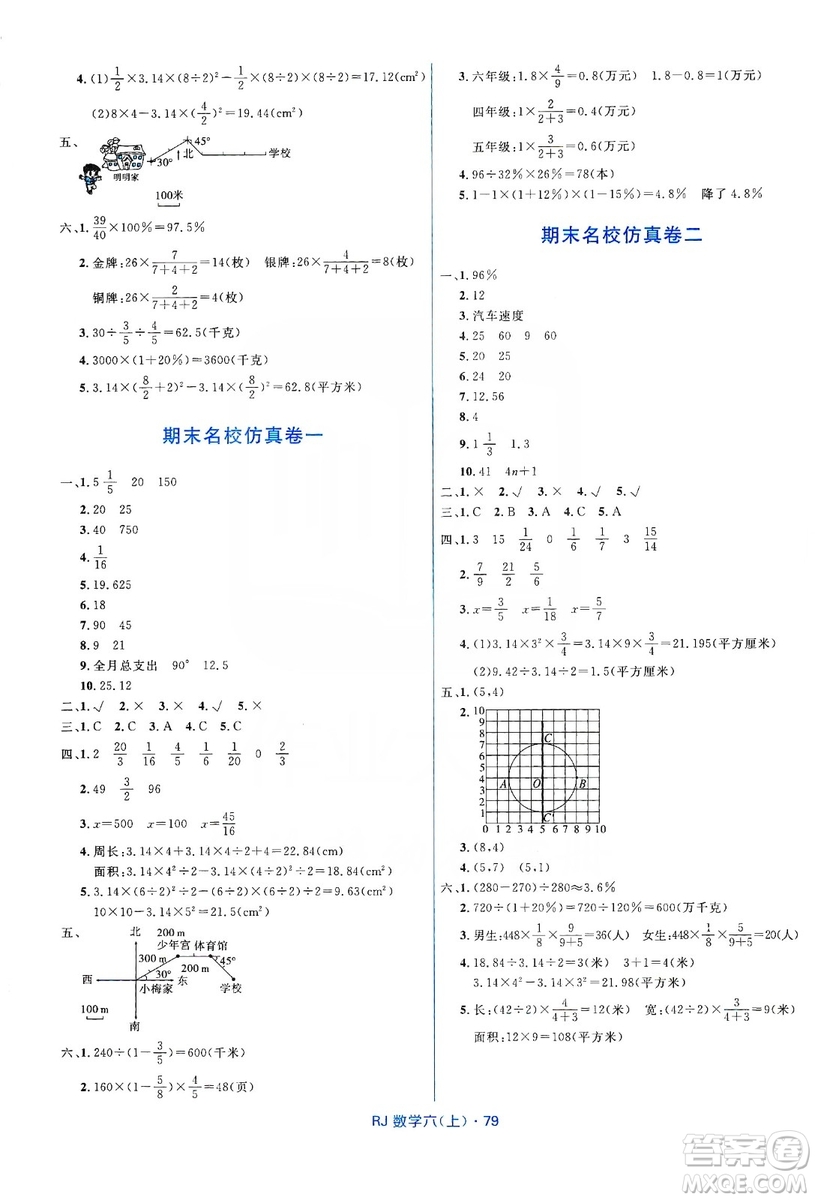 贏在起跑線2019天天100分小學(xué)優(yōu)化測(cè)試卷六年級(jí)數(shù)學(xué)上冊(cè)RJ人教版答案