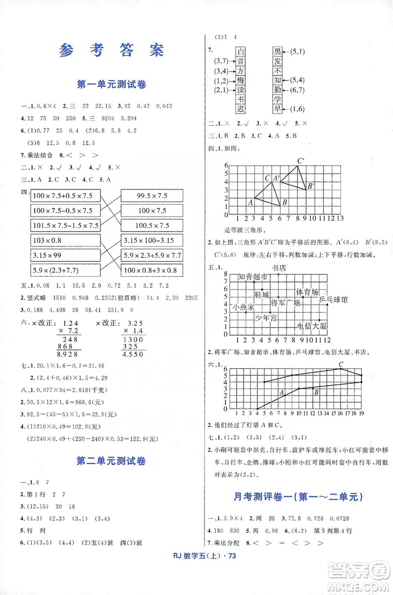贏在起跑線2019天天100分小學(xué)優(yōu)化測試卷五年級數(shù)學(xué)上冊RJ人教版答案