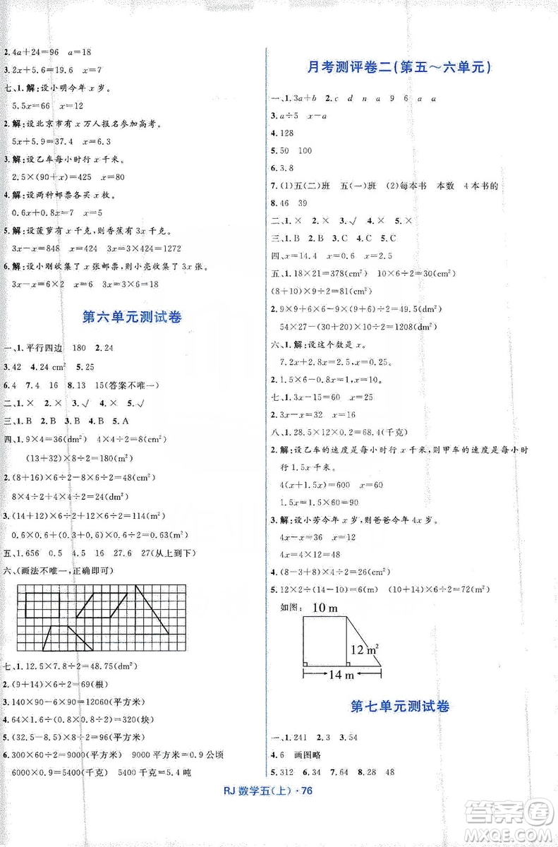 贏在起跑線2019天天100分小學(xué)優(yōu)化測試卷五年級數(shù)學(xué)上冊RJ人教版答案