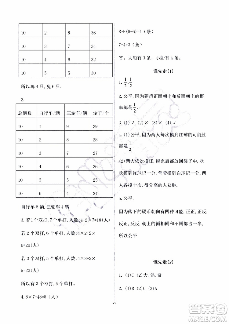 海天出版社2019秋知識(shí)與能力訓(xùn)練數(shù)學(xué)五年級(jí)上冊(cè)北師大版A版參考答案